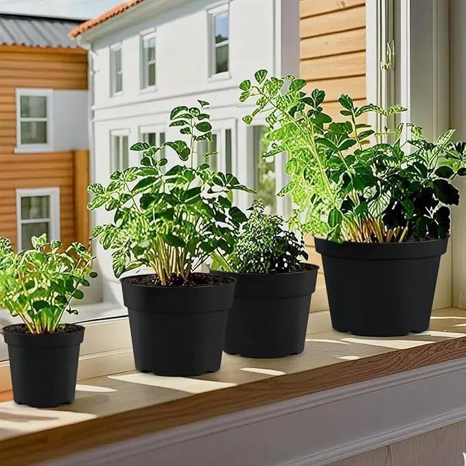 15 Pack 4/6/8 Inch Plant Nursery Pots, Thickened Plastic Pots for Plants with Drainage Holes, Sturdy Seedling Pots, Seed Starting Pots, Flower Pots for Indoor Outdoor Plants, Black by GreenHaven Gardens