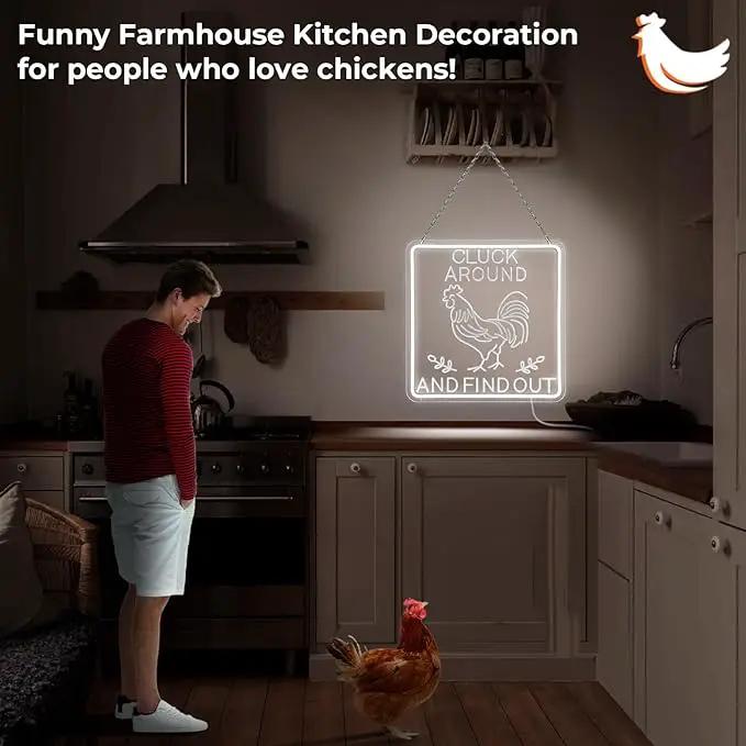 Funny Rooster Decor 16 X 16 Inch Large,Rooster Kitchen Decor Kitchen Sign Dimmable Neon Sign for Farmhouse,Rooster Gifts,Chicken Coop,Garden,Farm House Decoration by GreenHaven Gardens