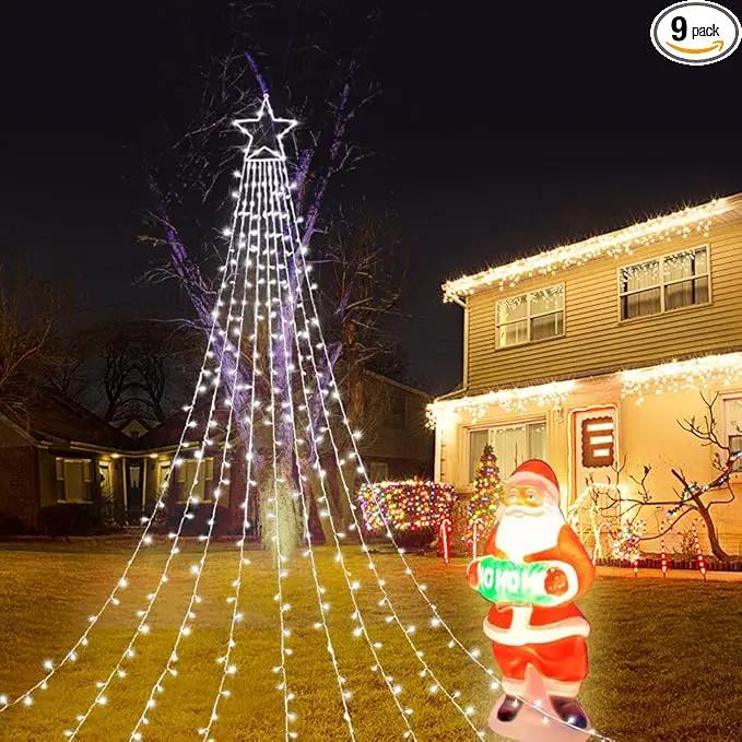 Christmas Decorations Star String Lights, 320 LED Waterfall Tree Lights with 13" Topper Star 8 Lighting Modes Indoor Outdoor Decorative for New Year, Holiday, Wedding, Party by GreenHaven Gardens