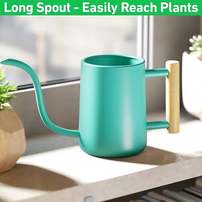 35 oz Metal Small Indoor Watering Can with Long Spout & Real Wood Handle for House Plants, Succulents, Cacti & Seedlings - Green Long Spout Watering Can Indoor Plants - Stylish, Gentle Flow, No Spills by GreenHaven Gardens