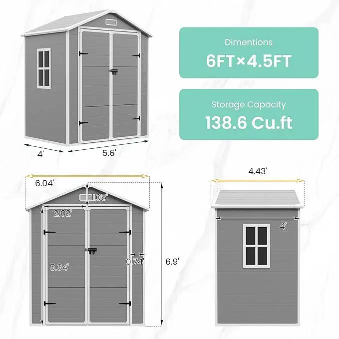 UDPATIO Outdoor Resin Storage Shed 6x4.5 FT, Plastic Garden Shed for Bike, Garbage Can, Tool, Outside Sheds with Lockable Door for Backyard, Patio, Lawn, Grey & White by GreenHaven Gardens