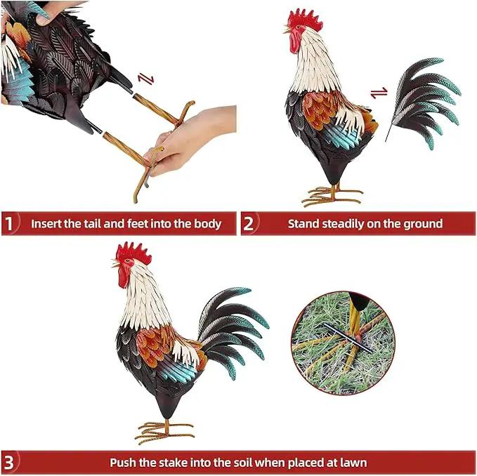 chisheen Metal Rooster Decor,Yard Chicken Decorations,Outdoor Garden Statues, Metal Chicken Sculpture for Backyard Patio Kitchen Decor & Lawn Ornaments by GreenHaven Gardens