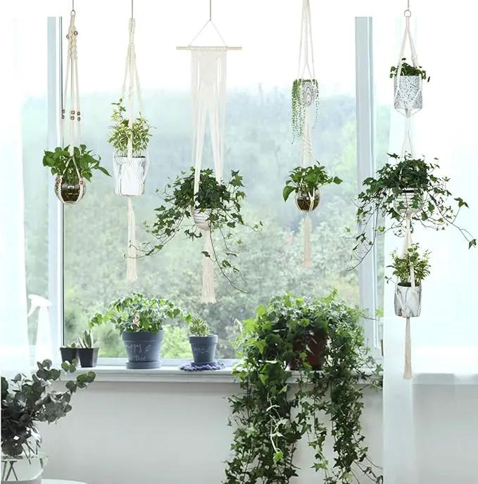 JES&MEDIS 5-Pack Macrame Plant Hangers with 5 Hooks, Different Tiers, Handmade Cotton Rope Hanging Planters Set Flower Pots Holder Stand, for Indoor Outdoor Boho Home Decor by GreenHaven Gardens