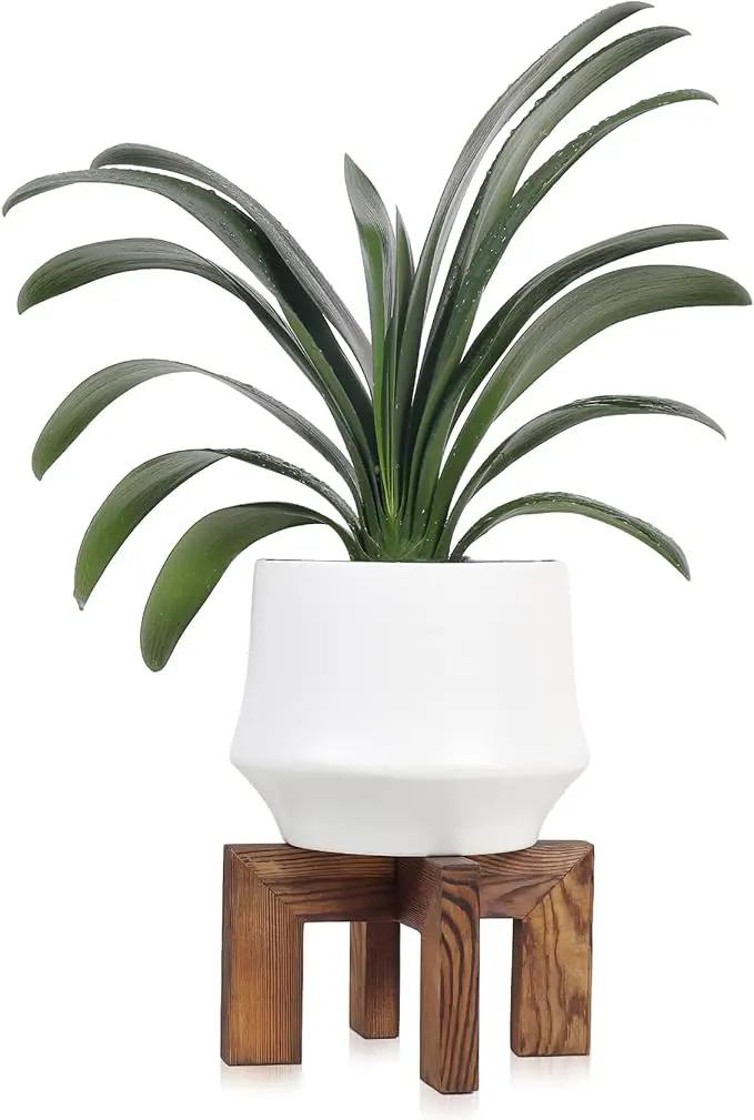Plant Stand, Indoor/Outdoor Wood Plant Holder, Single Flower Pot Stand, Sturdy Planter Stand (Walnut, Fit 5-9 Inch Pots) by GreenHaven Gardens