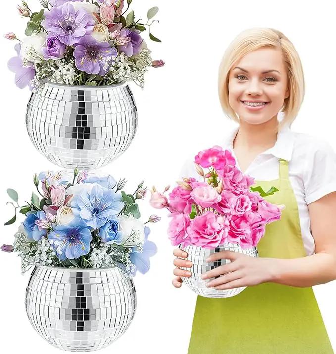 2 Pcs Disco Ball Vase, 5 x 6 Inch Mirrored Disco Ball Planters Perfect for Decorative Living Room, Bedroom, Dining Table, Wedding, Party, Birthday by GreenHaven Gardens