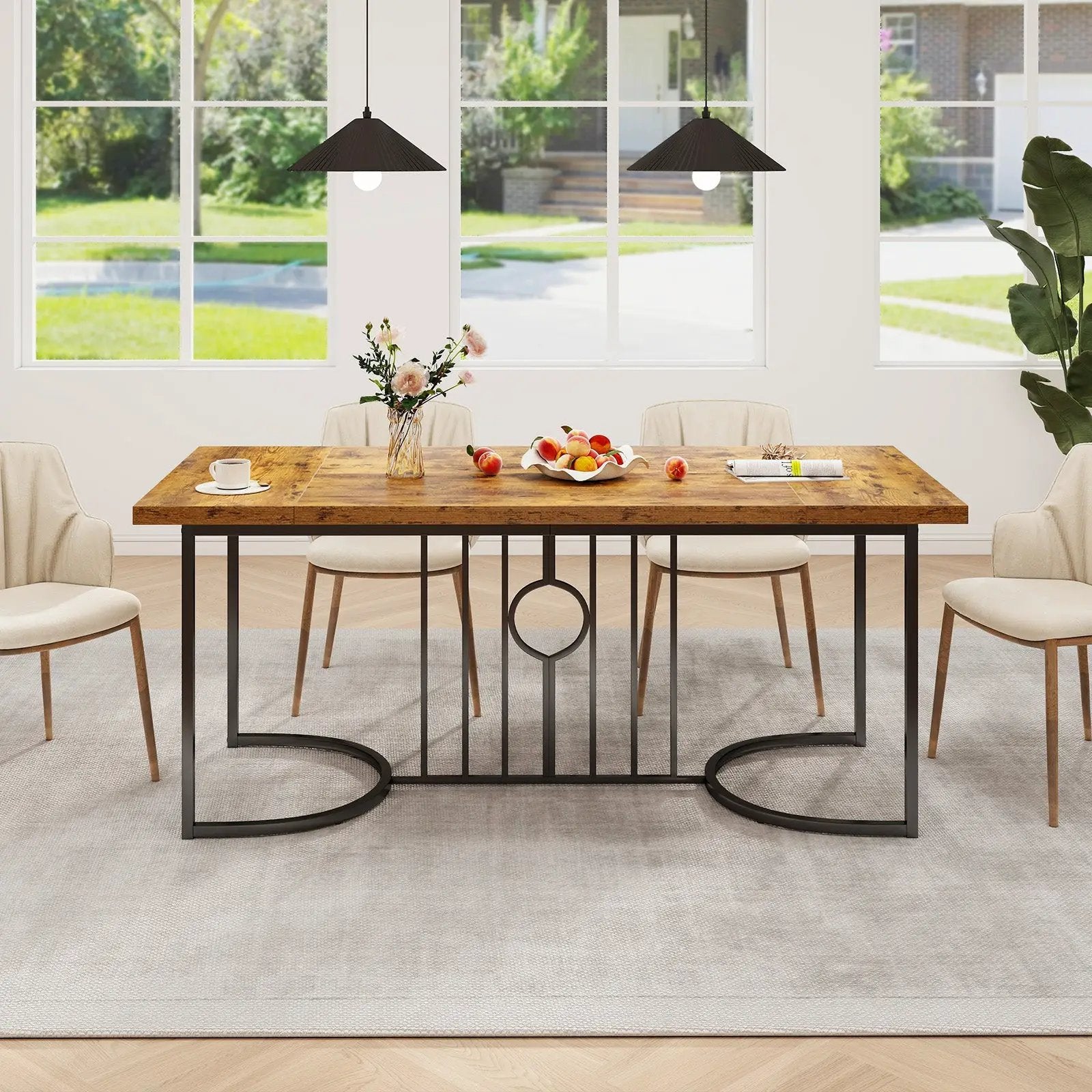 71 Inch Large Dining Table for 6-8 People Rectangular Wood Kitchen Table-Rustic Brown by DirectDeals