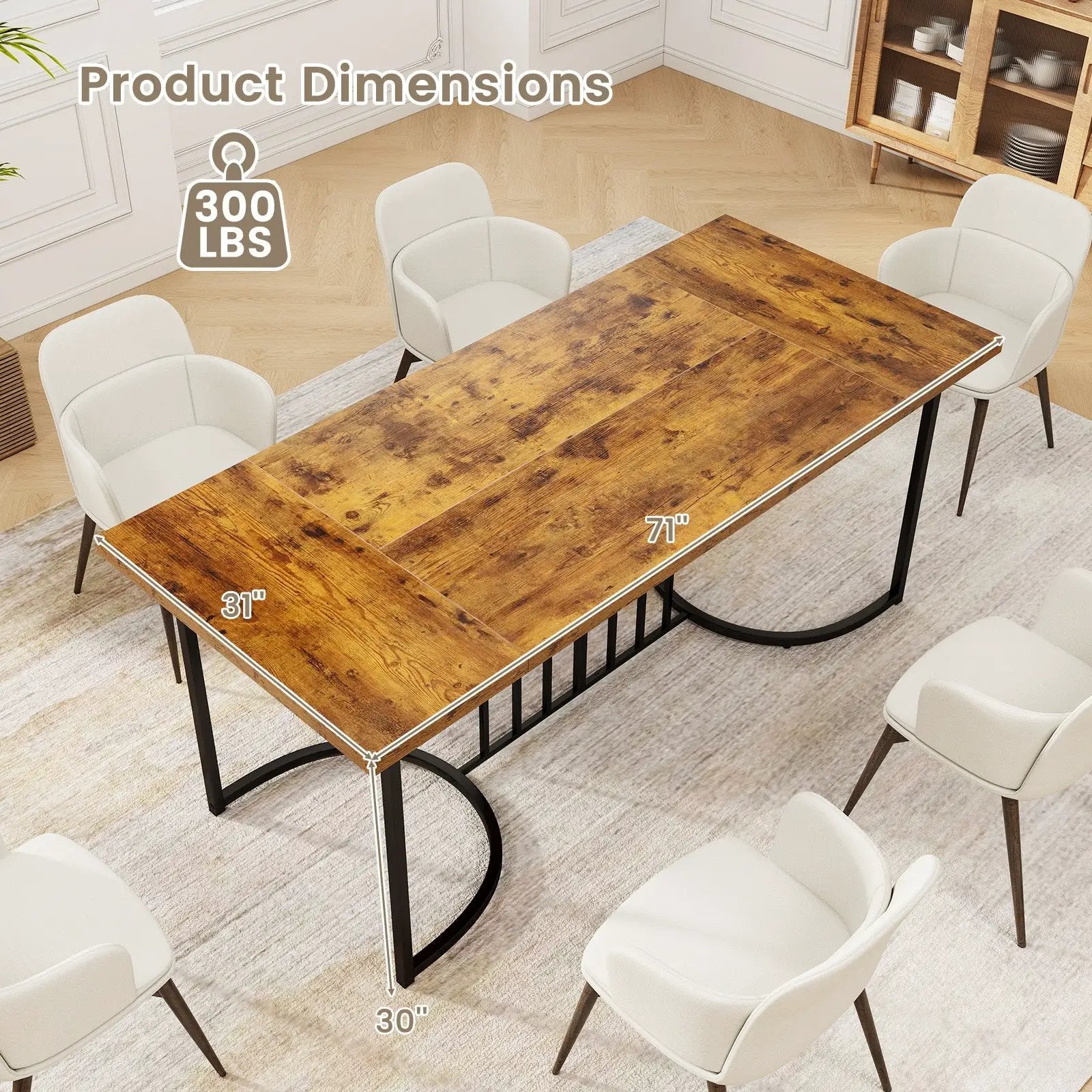 71 Inch Large Dining Table for 6-8 People Rectangular Wood Kitchen Table-Rustic Brown by DirectDeals