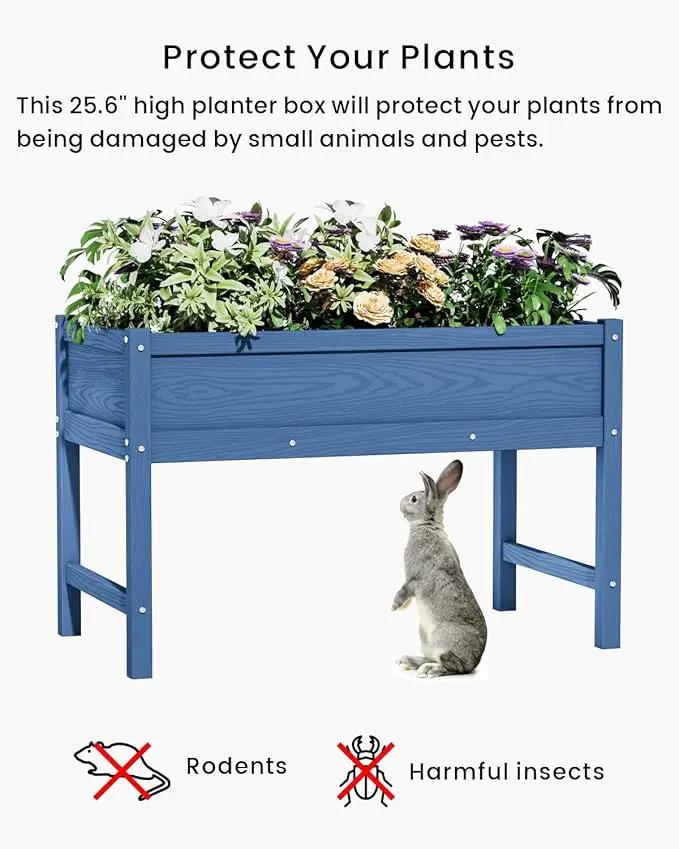 HDPE Raised Garden Bed with Legs, Outdoor Weather-Resistant Elevated Planter Box Stand for Seeds, Herbs, Flowers, Vegetables (Navy Blue) by GreenHaven Gardens