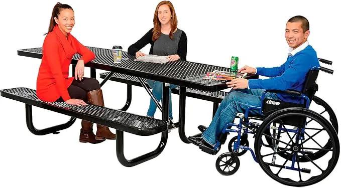 Global Industrial 8'L Rectangular Picnic Table, ADA Compliant, Expanded Metal, Black Thermoplastic Coating, Attached Benches, 1-1/2” Umbrella Pole Hole, Outdoor-Rated by GreenHaven Gardens