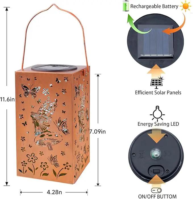 2pack Solar Lanterns Outdoor Hanging Butterfly Lights Metal Fairy Lantern Decorative Garden Waterproof Light Decor for Garden Patio,Yard ,Balcon ,Birthday Christmas Gifts for Mom Grandma Women by GreenHaven Gardens