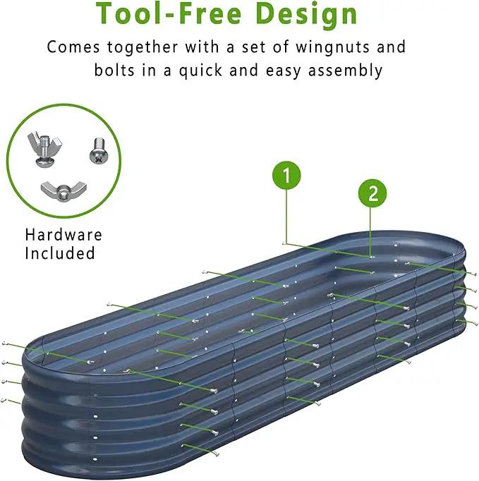 KFN 2PCS 8x1.8x1FT Galvanized Raised Garden Bed,Raised Garden Bed Kit-Oval Metal Vegetable Box,Large Planter Flower Boxes Outdoor,Planting for Vegetables,Flower,Herb,Grey,0.7mm by GreenHaven Gardens