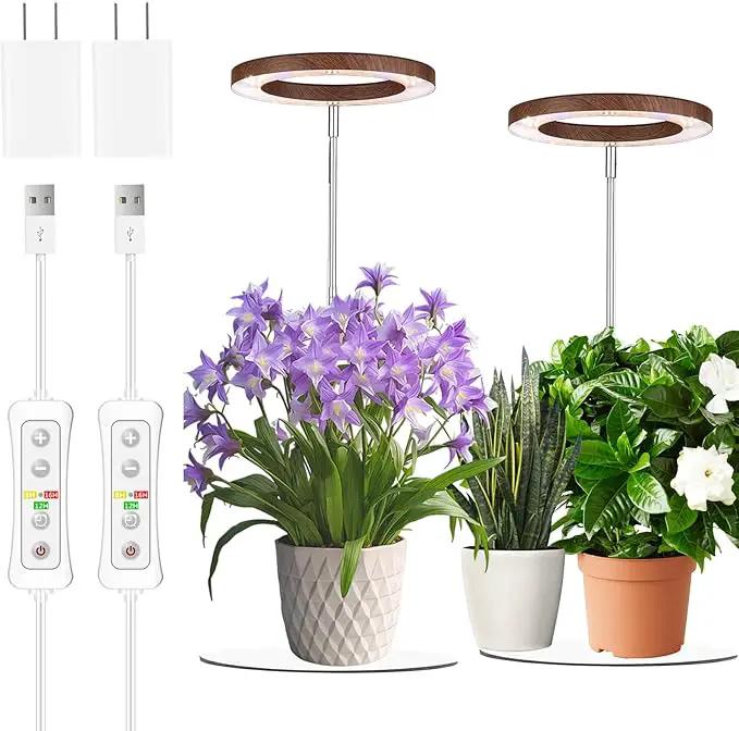yadoker 144 LEDs Plant Grow Light for Indoor Plant,Aluminum Walnut Wood Grain Desk LED Grow Light, Height Adjustable,6.3" Aluminum Housing,Automatic Timer with 8/12/16 Hours,10-Level Brightnes by GreenHaven Gardens