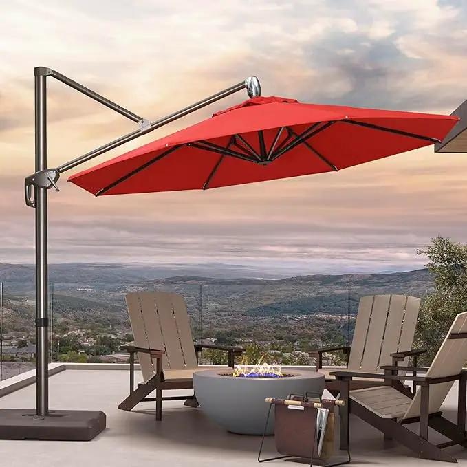 PURPLE LEAF 10FT Cantilever Patio Umbrella with 360-degree Rotation Aluminum Round Outdoor Offset Handing Umbrella for Patio Pool, Red by GreenHaven Gardens