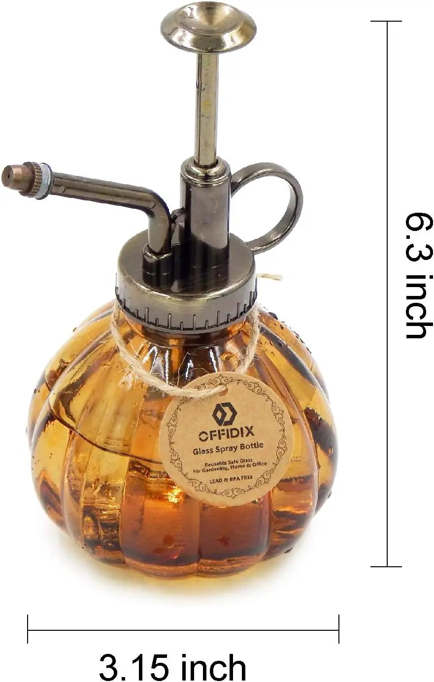 OFFIDIX Glass Watering Spray Bottle,Plant Mister Flower Water Spray Bottle Can Pot 6.3" Tall Vintage Pumpkin Style Spritzer Bronze Plastic Top Pump One Hand Glass Watering Can Indoor(Brown) by GreenHaven Gardens