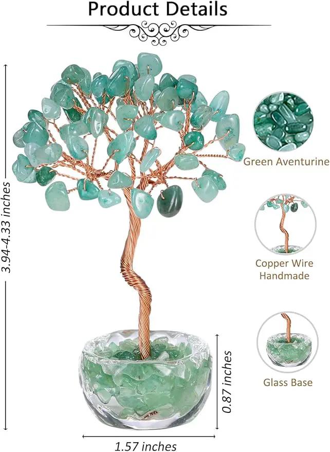 Jovivi Small Green Aventurine Crystal Tree, Natural Crystal Healing Stones Tree Glass Bowl Base Gemstone Money Trees Feng Shui Good Luck Home Desk Decor by GreenHaven Gardens