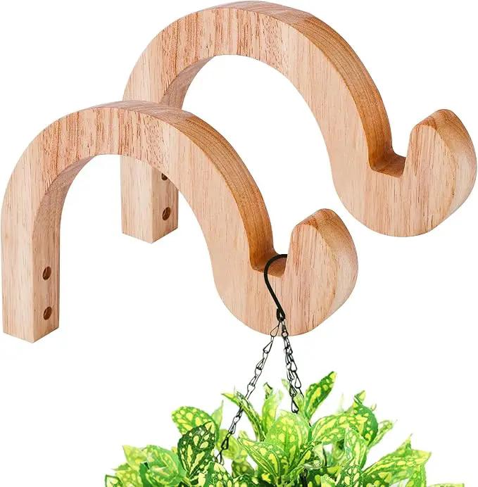FGSAEOR Arc-Shaped Wooden Plant Hanger Indoor, 7-Inch Hanging Plant Brackets, Wall Mount Hooks for Outdoor Hanging Bird Feeders, Flower Baskets Pots, Wind Chimes, Lanterns by GreenHaven Gardens
