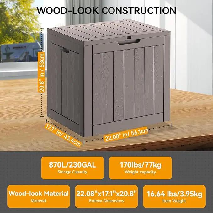 KAMABOKO Deck Box, 32 Gallon Resin Indoor and Outdoor Storage Boxes Waterproof for Garden Tools, Pool Accessories Storage Bench, Patio Furniture and Cushions with Lockable Lid, Grey by GreenHaven Gardens