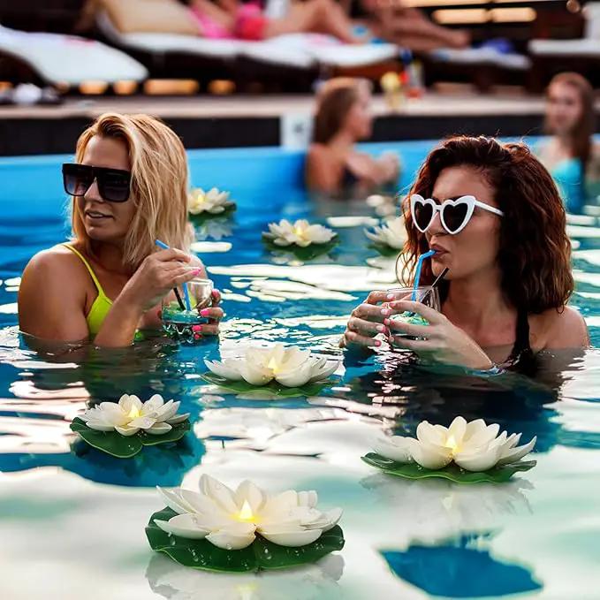 12 PCS Diwali Waterproof Floating Lotus Light - Floating Flower Light Battery Operated Water Activated Warm White Pool Flower Lamp Wedding,Anniversary,Garden Decoration(6Inch & 5Inch) by GreenHaven Gardens