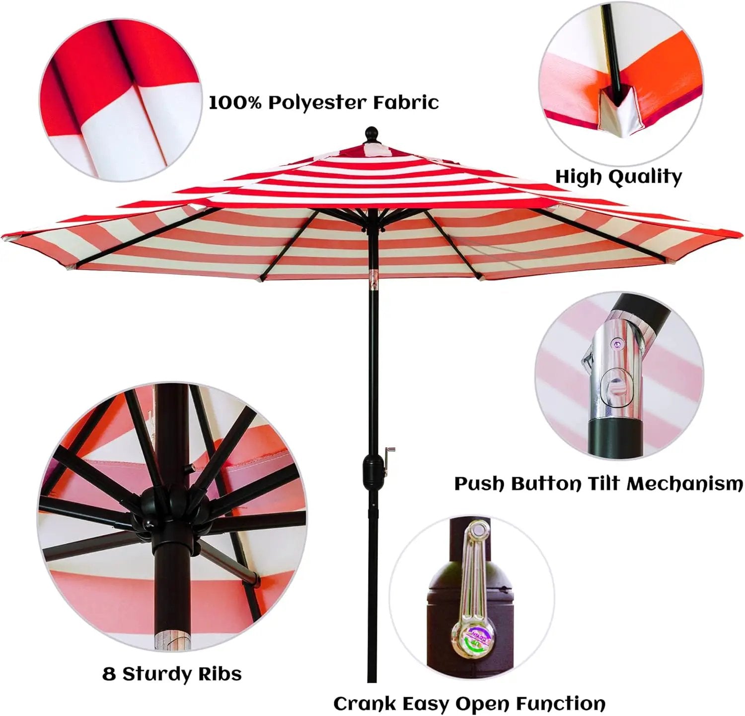 Sunnyglade 9' Patio Umbrella Outdoor Table Umbrella with 8 Sturdy Ribs (Red and White) by GreenHaven Gardens