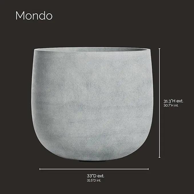 Mondo Large Planter – Concrete Stone Finish – Fiberglass Indoor/Outdoor and Weather-Resistant Round Planter (33" D x 31.3" H Exterior, 31.5" D x 30.7" H Interior) by GreenHaven Gardens