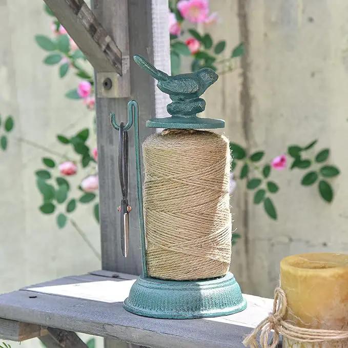 Sungmor Cast Iron Garden Twine Holder Set - 1300ft. Natural Jute Twine String & Rope Rack & Scissors - Decorative & Practical Home Arts Crafts Tools for Picture Display Gift Wrapping Packing Gardening by GreenHaven Gardens