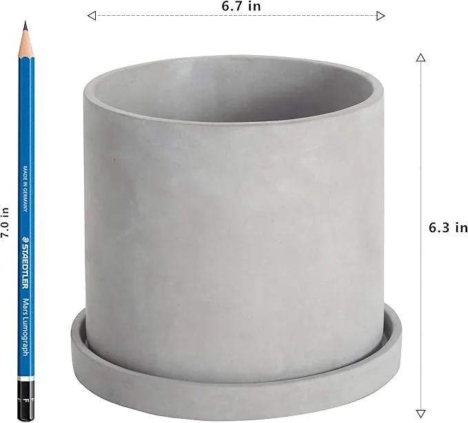 Ekirlin 6 Inch Flower Plant Pot Indoor - Grey Cement Garden Planter Concrete Planter with Drain Hole Saucer, Modern Succulents Containers for Home Decor, Office & Outdoor by GreenHaven Gardens