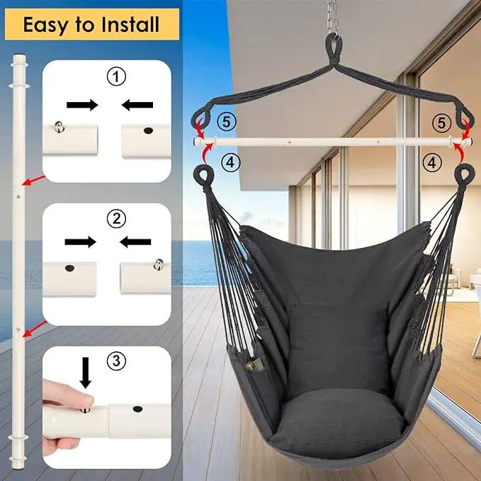 Y- Stop Hammock Chair Hanging Rope Swing Chair, Max 500 Lbs, 2 Seat Cushions Included, Removable Steel Spreader Bar with Anti-Slip Rings, Hardware kit-for Indoor or Outdoor(Dark Grey) by GreenHaven Gardens