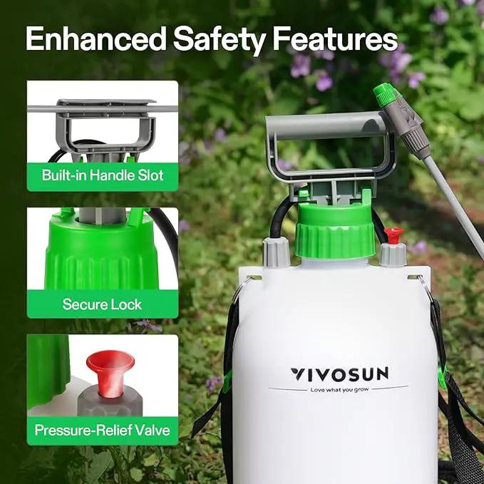 VIVOSUN Pump Sprayer 1.8 Gallon, Portable Water Spray Bottle in Lawn and Garden Yard, Weed Sprayer for Plants with 3 Nozzles, Adjustable Shoulder Strap, Pressure Relief Valve by GreenHaven Gardens