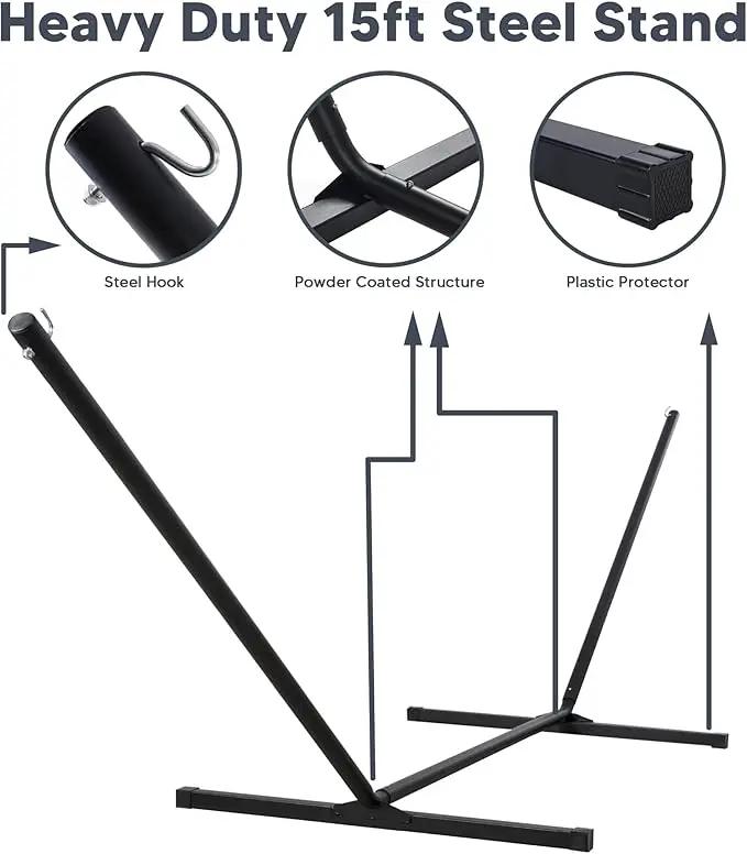 SUNCREAT Hammocks for Outside with 15 ft Stand, Stand Alone Hammock, 475 lbs Capacity, Dark Gray by GreenHaven Gardens
