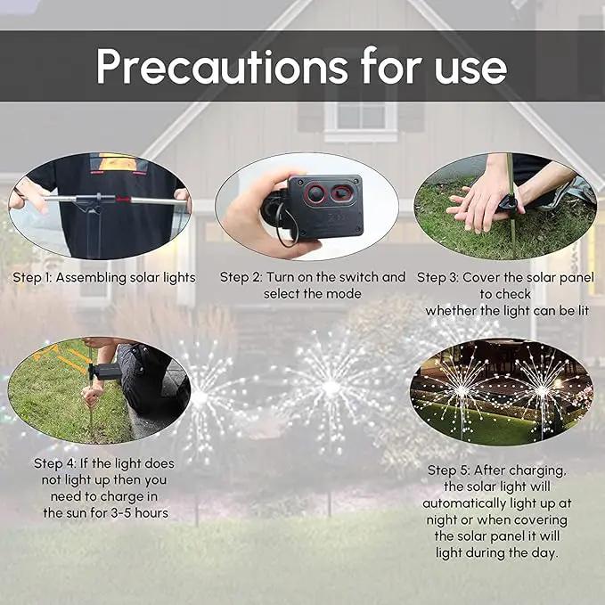 Solar Garden Firework Lights Outdoor Waterproof 2 Pack Solar Powered Art Stake Twinkle Lighting for Outside Decor, 120 LED Sparklers String Lights for Yard Party Decorations (Warm White) by GreenHaven Gardens