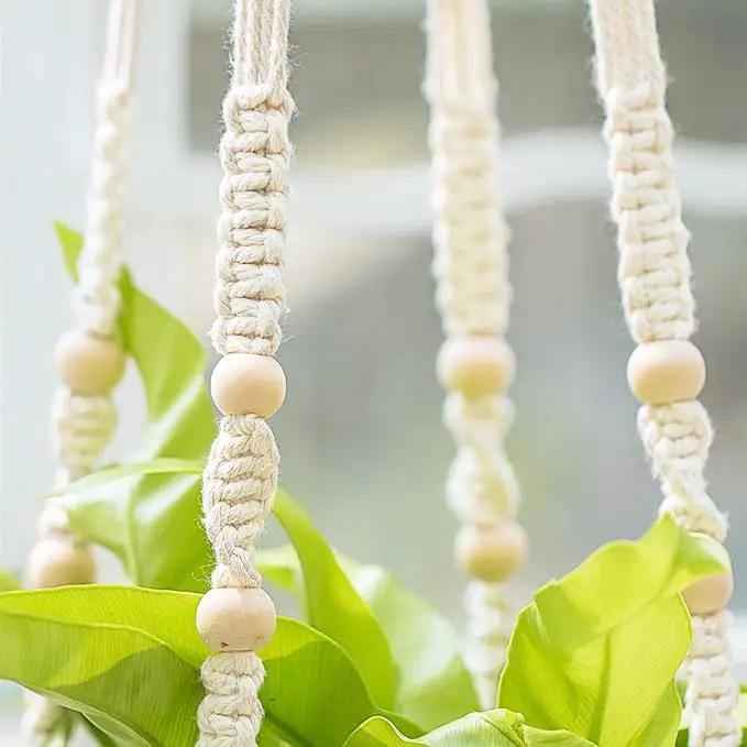 Mkono 43 Inch Macrame Plant Hanger Large for up to 12 Inch Pot Extra Long Hanging Plant Holder No Tassels Hanging Planter Basket with Wood Beads for Indoor Outdoor Boho Home Decor, Ivory by GreenHaven Gardens