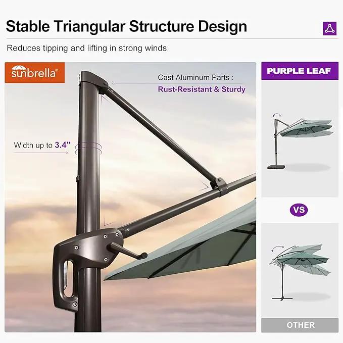 PURPLE LEAF 10FT Cantilever Patio Umbrella with 360-degree Rotation Aluminum Round Outdoor Offset Handing Umbrella for Patio Pool, Sprout Green by GreenHaven Gardens