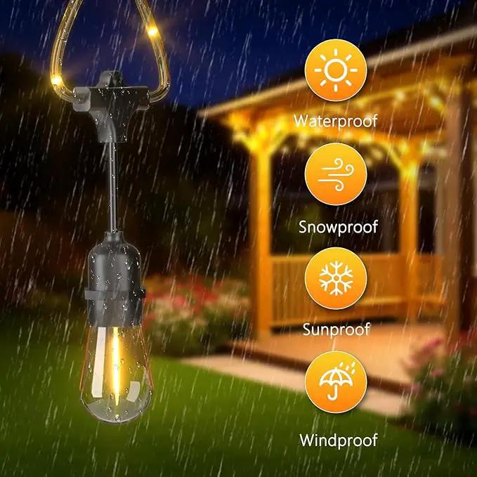 Outdoor String Fairy Lights, 48ft Dimmable Patio Lights with 15+1 S14 Retro Edison Bulbs & 144 Fairy Rope, IP65 Waterproof, LED Outside Hanging Light for Party Backyard Bistro, 7 Strands Connectable by GreenHaven Gardens
