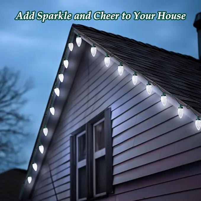 C9 LED Christmas Lights, 34FT 50 Bulbs Outdoor Christmas Decorations for House Waterproof String Lights Extendable Green Wire Fairy Lights for Patio Xmas Garden Party Wedding Holiday Indoor Pure White by GreenHaven Gardens