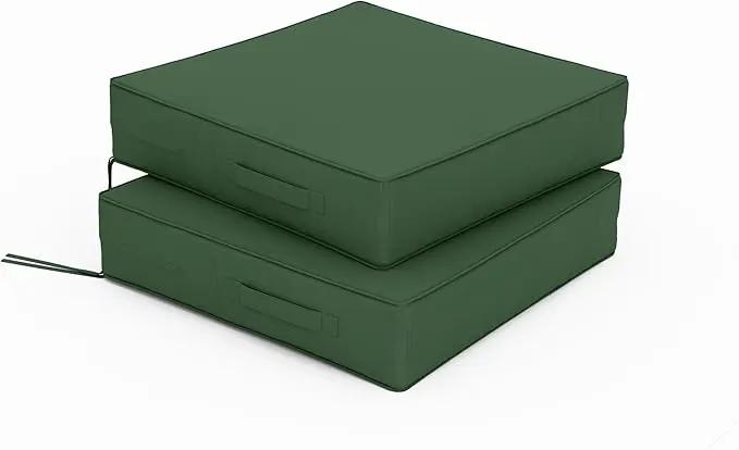 Patio Chair Cushions 19 X 19 X 4 Inch Waterproof Outdoor Seat Cushions for Patio Furniture, Outdoor Sofa Couch Pads with Ties & Handle, Set of 2, Green by GreenHaven Gardens