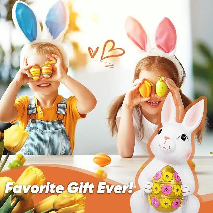 Brightever Outdoor Solar Garden Statues, Bunny with Easter Egg and 9 RGB LED Lights, Outdoor Figurine Lights - Solar Powered Garden Sculpture Easter Gifts for Kids, Women, Wife, Birthday by GreenHaven Gardens