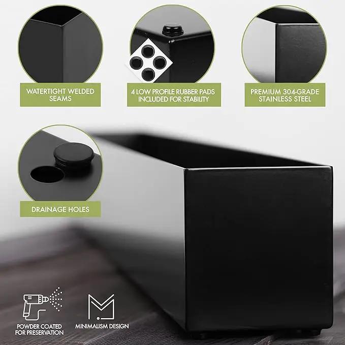 DR&Co Modern Rectangle Planter Box - 32" Metal Planter Ideal for Long Succulent, Rectangular Box for Table or Window Sill, Trough for Indoor Window, Black by GreenHaven Gardens