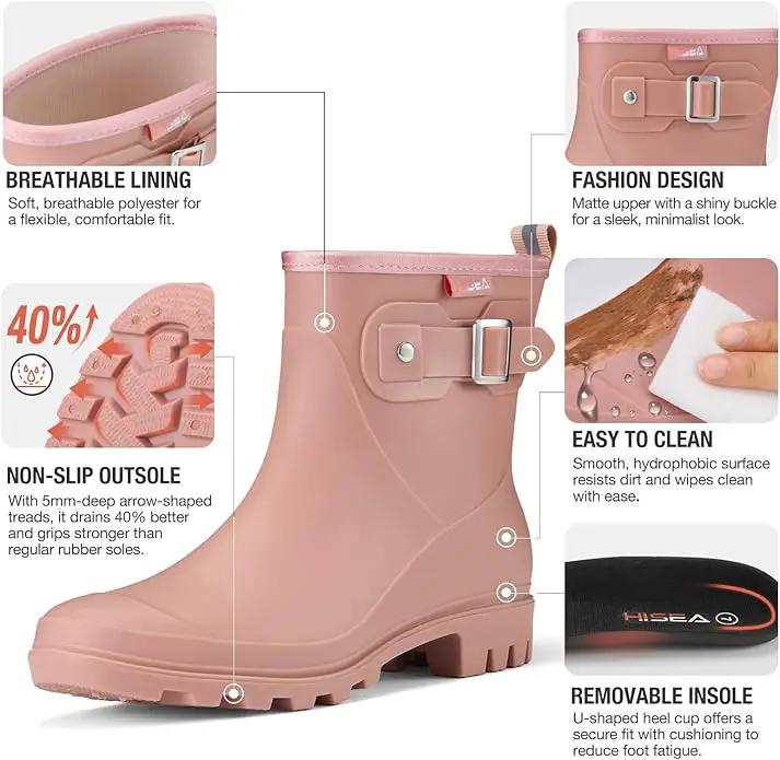 HISEA Women's Ankle Rain Boots Waterproof, Fashion Short Garden Shoes Anti-slip for Women with Comfortable Insole by GreenHaven Gardens