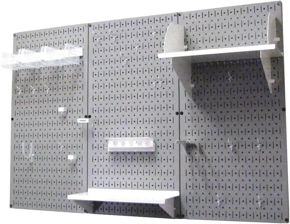 Wall Control Pegboard Organizer 4 ft. Metal Pegboard Standard Tool Storage Kit with Gray Toolboard and White Accessories by GreenHaven Gardens