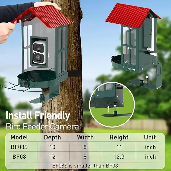 SOLIOM Solar Bird Feeder with Camera for Outdoors - AI Smart Birdhouse, 2K Live View & Instant Alerts, Squirrel Proof - Perfect Bird Watching Gift (Red) by GreenHaven Gardens