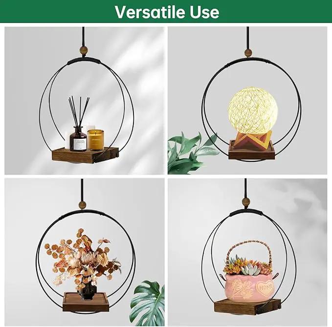 Hanging Planters for Indoor Plants, Black Plant Hanger Indoor with Sturdy Wood Base, Modern Boho Macrame Plant Hanger, Hanging Wall Ceiling Window Home Decor (Plants/Pots Not Included) by GreenHaven Gardens