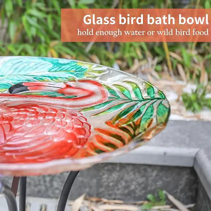 VCUTEKA 18" Outdoor Glass Birdbath with Sturdy Metal Stand for Lawn, Yard, or Garden Decor Bird Lovers Gift, Flamingo Bird Bath Detachable, 22" Height by GreenHaven Gardens