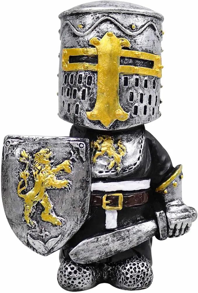nezababy Knight Gnomes Guard Garden Statue Decoration Medieval Wee Crusader Battle Swordsman Fighting Outdoor Figurines Lawn Decor Resin (A) by GreenHaven Gardens