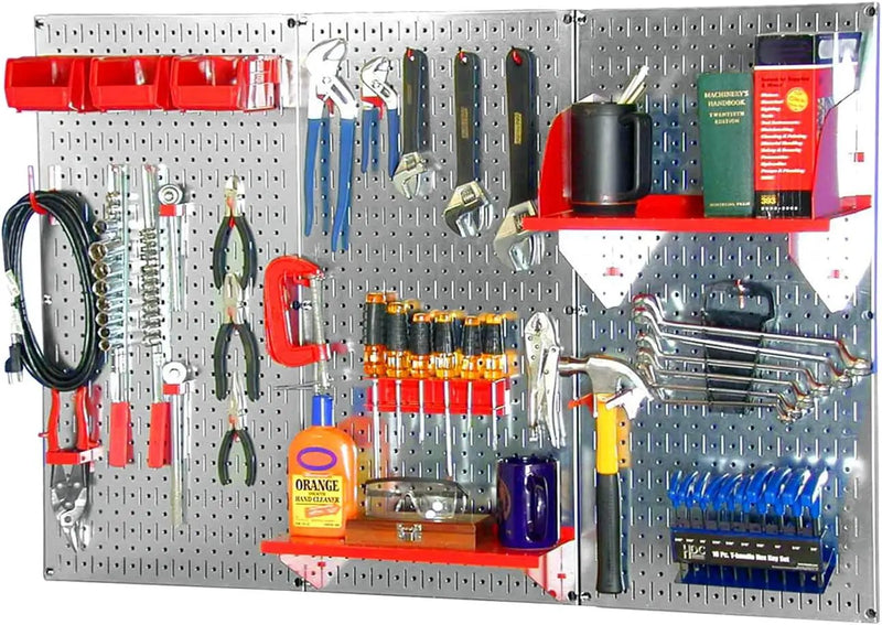 Wall Control 30WRK400GVR 4-Feet Metal Pegboard Standard Tool Storage Kit with Galvanized Toolboard and Red Accessories by GreenHaven Gardens