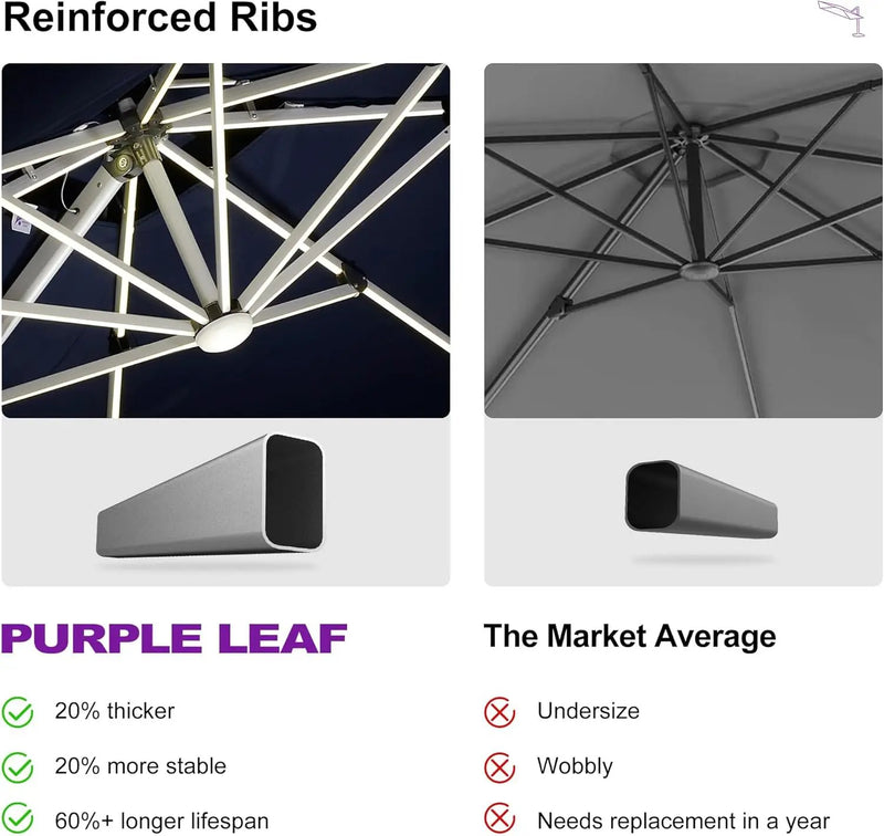 PURPLE LEAF 9' X 12' Solar Powered LED Patio Large Umbrella Offset Double Top Hanging Umbrella Outdoor Market Umbrella for Garden, Spectrum Indigo by GreenHaven Gardens