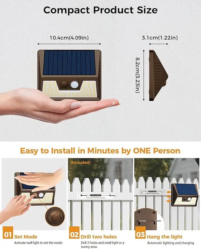 12 Pack Solar Fence Lights Waterproof, Motion Sensor Deck Lights Outdoor, Cold White LED Outside Lamp Wireless for Wall Yard Steps Stairs Garden - Brown by GreenHaven Gardens