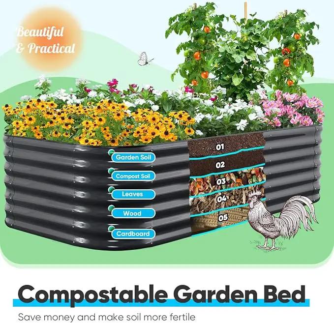 Quictent Galvanized Raised Garden Bed Kit, 8x4x2 ft Oval Metal Planter Box Tall for Vegetables Outdoor Backyard, Rubber Strip Edging Included (Dark Gray) by GreenHaven Gardens