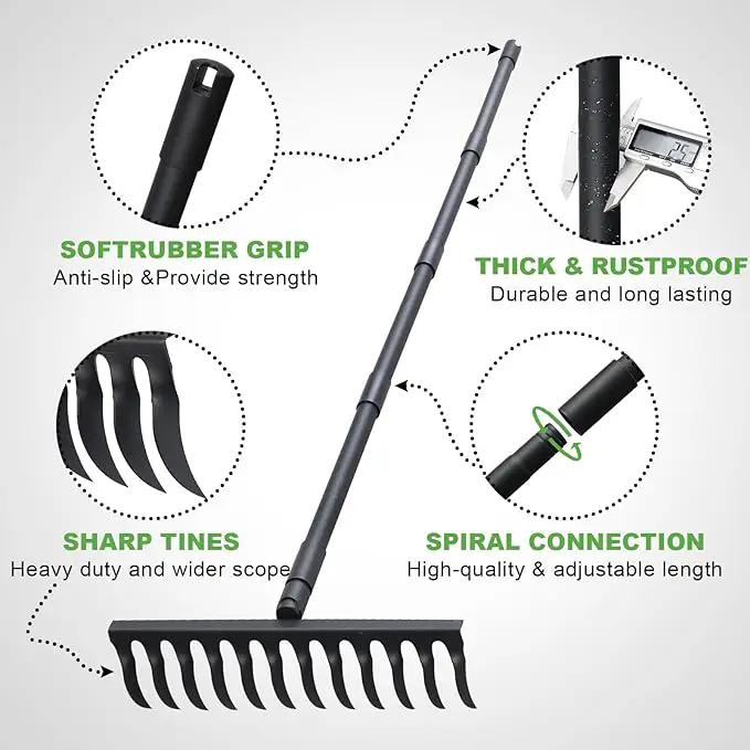 Pragmatist Bow Rake Heavy Duty 60" Metal Head Garden Rake with Adjustable Stainless Steel Handle Garden Tool for Loosening Soil Leveling Mulch Gathering Leaf by GreenHaven Gardens