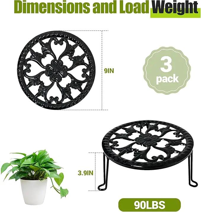 3 Pack Metal Plant Stand Indoor Outdoor, Heavy Duty Flower Pot Stands for Multiple Plants, Black Iron Plant Holder for Planters, Round Plant Shelf for Patio Garden Balcony Living Room by GreenHaven Gardens