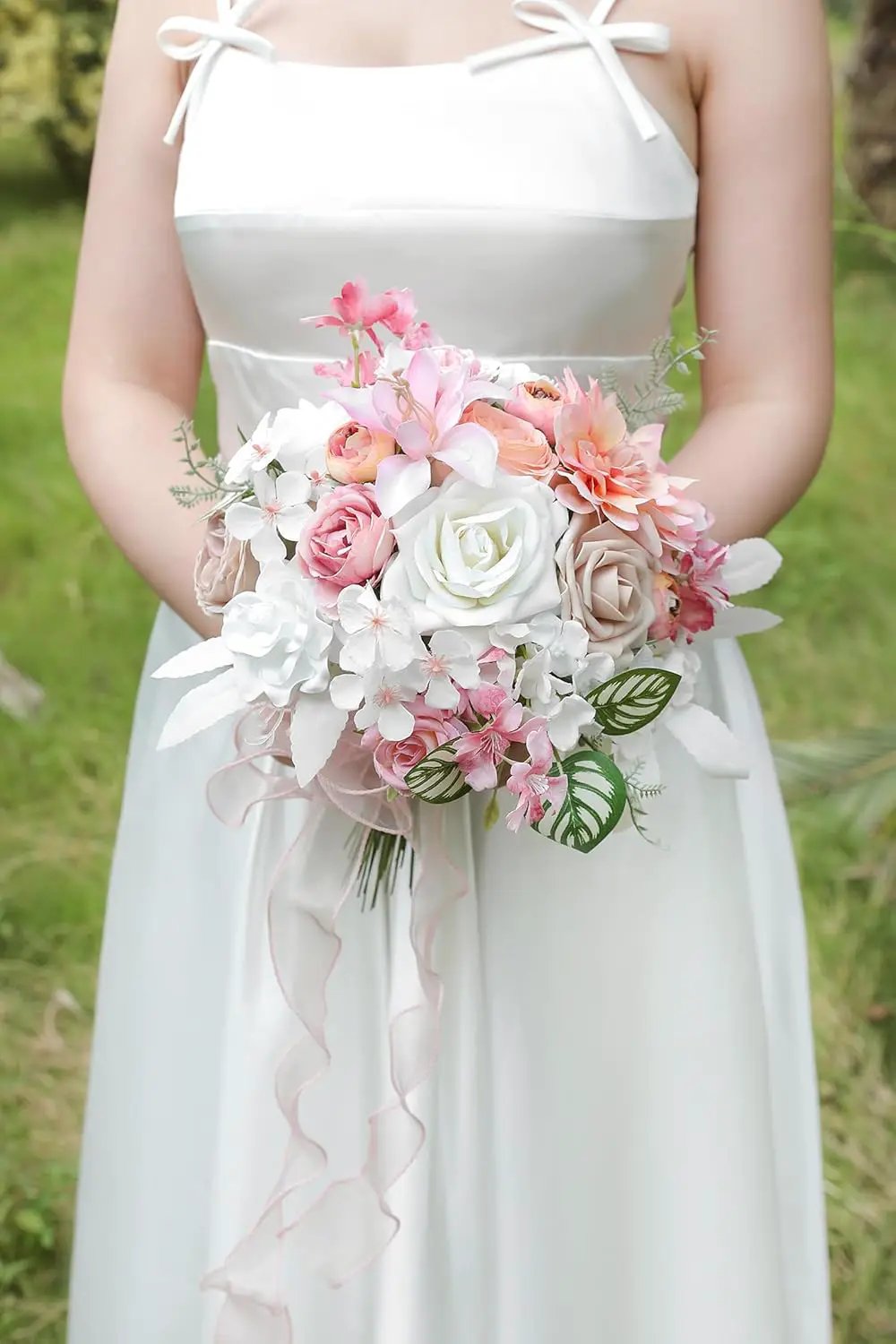 White Pink Artificial Flowers Silk Fake Roses Peonies Greenery Combo Box Set for DIY Wedding Bouquets Bridal Shower Centerpieces Floral Arrangements Party Tables Home Decoration by GreenHaven Gardens
